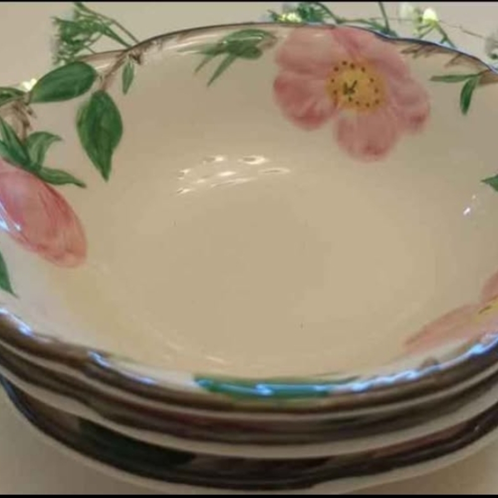 Franciscan Pink Floral Ceramic Serving Bowl with Green Leaf Accents